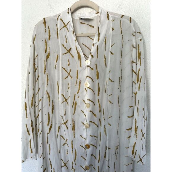 Christina Fairbanks Vintage Rayon Pearl Button Maxi Gold Sheer Dress Swim Cover - Picture 2 of 7